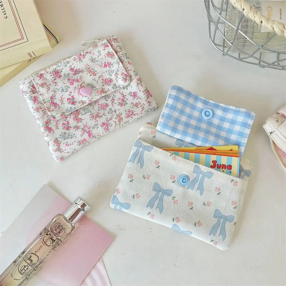 

Multifunctional Mini Canvas Coin Purse Bowknot Jewelry Packing Bag Small Lipstick Bag Card Holder Floral Print Cute Wallet