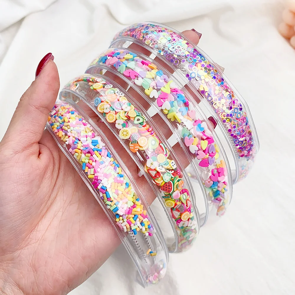 DIY Transparent Quicksand Hair Band for Kids Girls Glitter Sequin Cartoon Ear Headbands Hair Hoops Headwear Hair Accessories