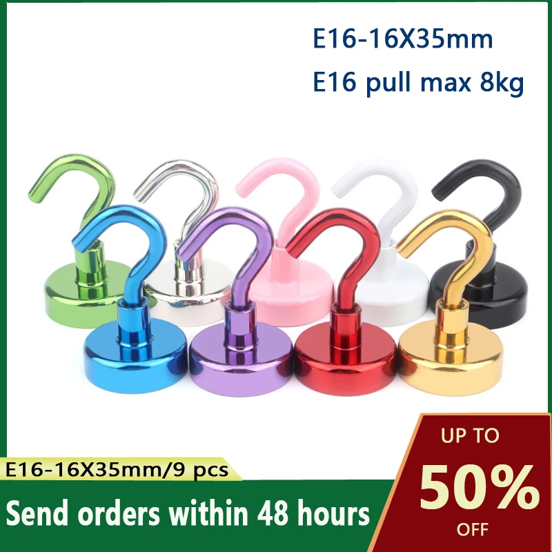 

9Pcs E16X35 mm Strong Magnetic Hooks Load Bearing Hook MultiPurpose Storage For Home Kitchen Bar Storage Key Hanging Hanger