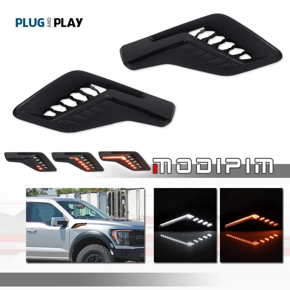Amber & White LED Car Front Fender Side Marker Lights For Ford F-150 Raptor 2022 2023 Sequential Blinker Turn Signal Light DRL