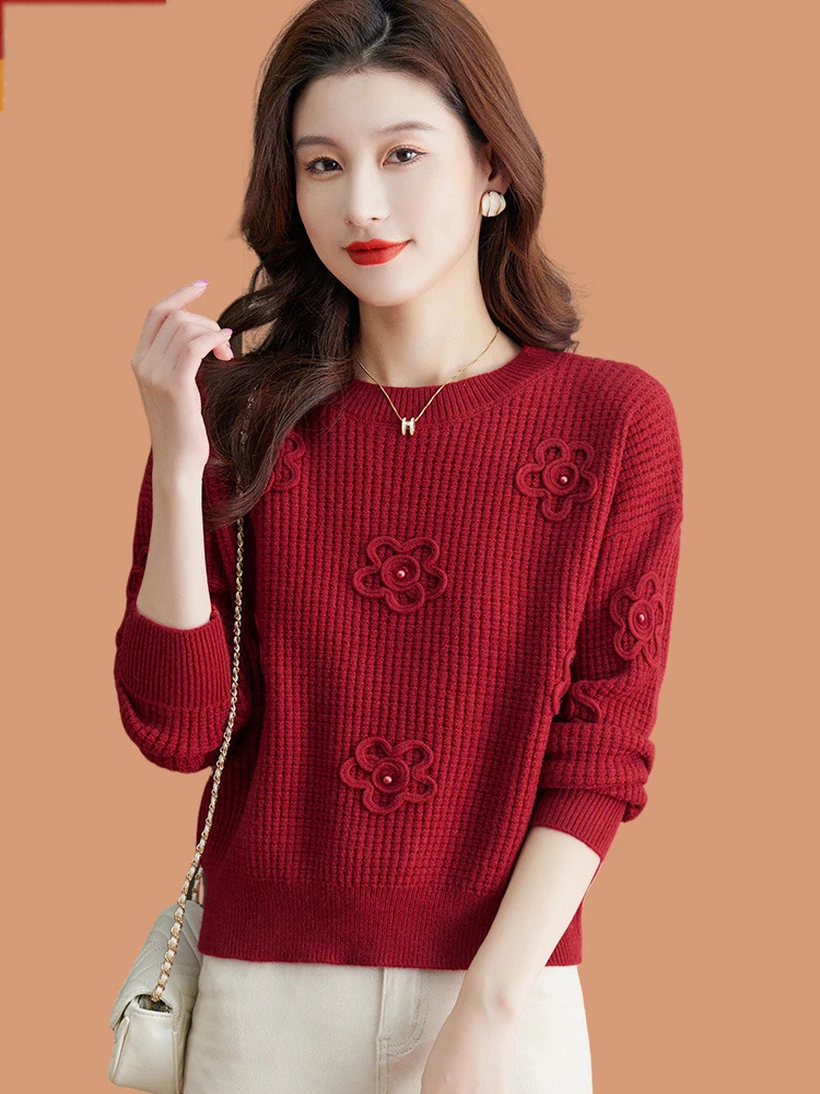 

Women 2025 Autumn And Winter Round Neck Loose Knitted Pullover Korean Version Fashion Design Sesen Solid Short Sweater