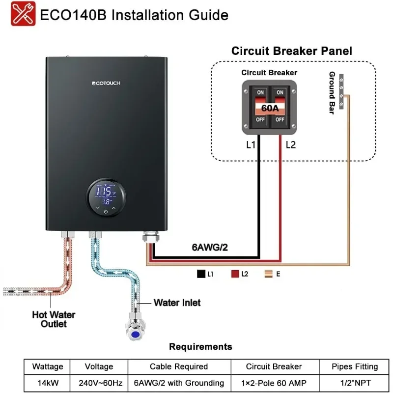 HAOYUNMA-Chauffe-eau électrique sans réservoir, chauffe-eau instantané à la demande, 240V, point d'utilisation, auto-modulation