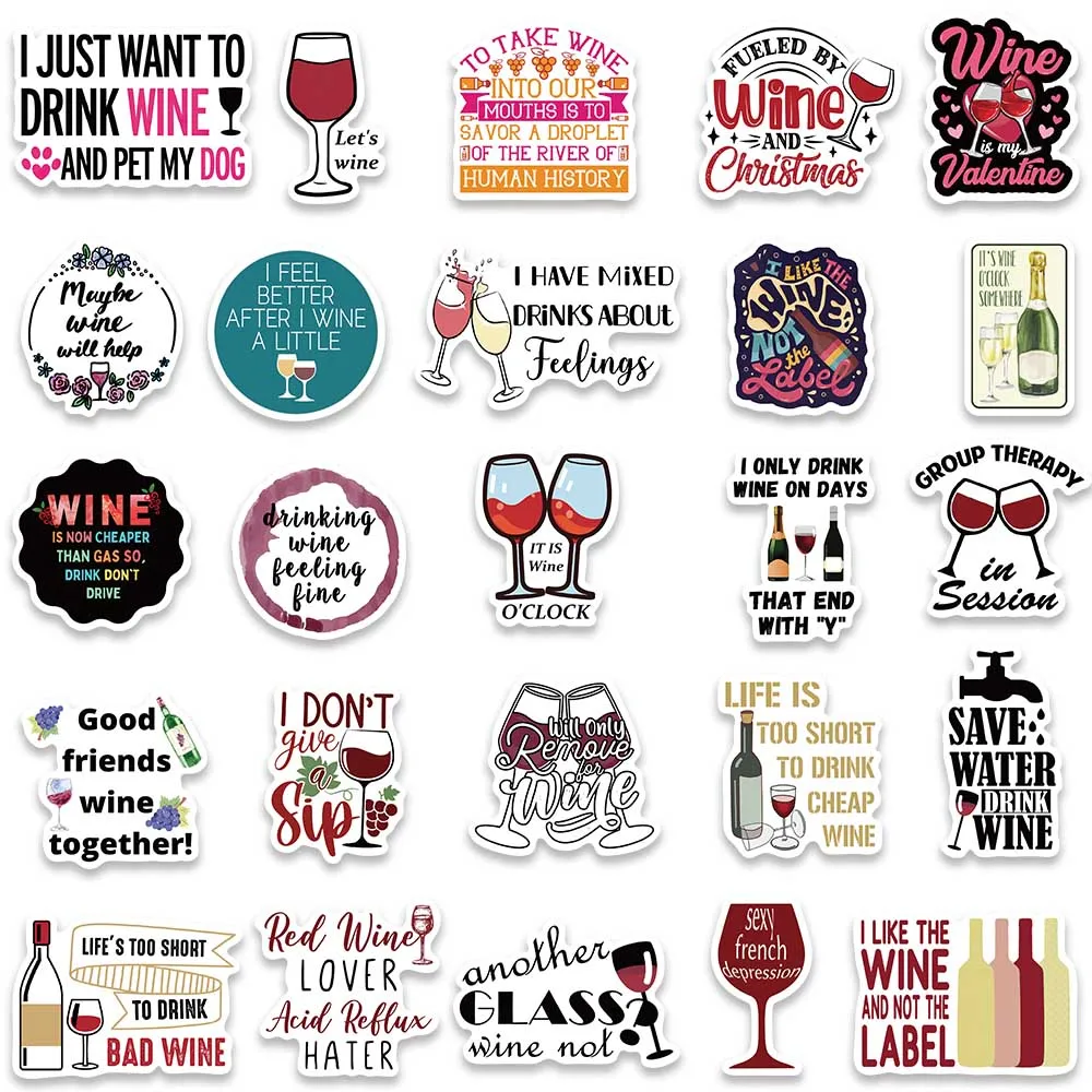 50PCS Wine Quotes Graffiti Wealth Lucky Stickers Aesthetic Decal for Helmet Laptop Scrapbooking Luggage Bottle DIY Sticker