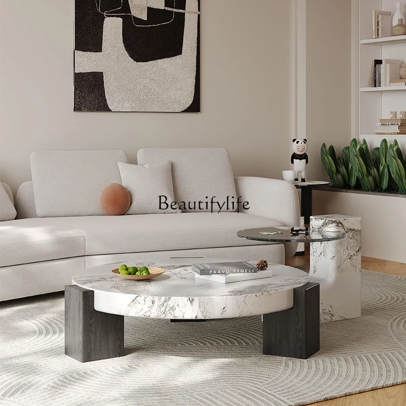 

yj32 Italian light luxury minimalist marble living room size round designer coffee table combination