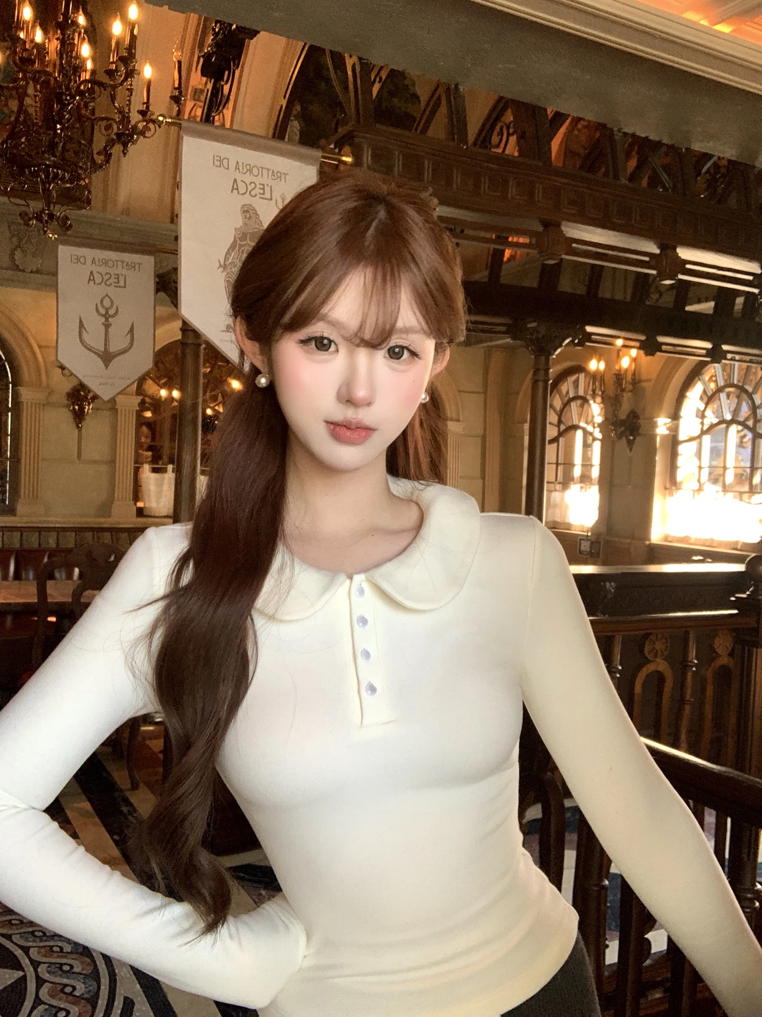 

Универсальная футболка с эластичным кукольным воротником Pokemeng, женская облегающая футболка с длинным свечом, вязаный топ, зимняя коллекция