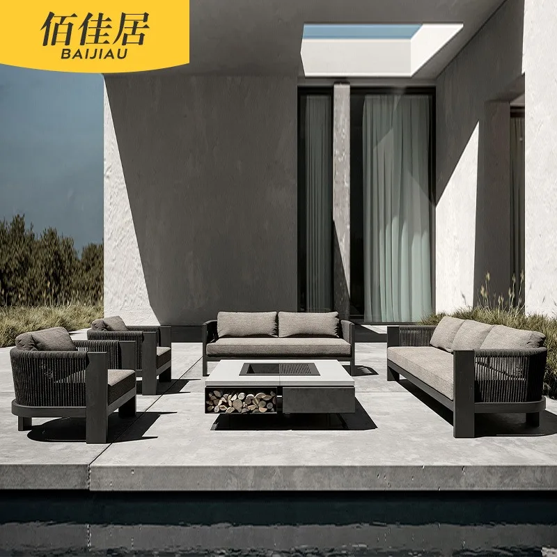 Outdoor sofa teak courtyard garden leisure villa hotel antiseptic wood sofa coffee table combination open-air furniture
