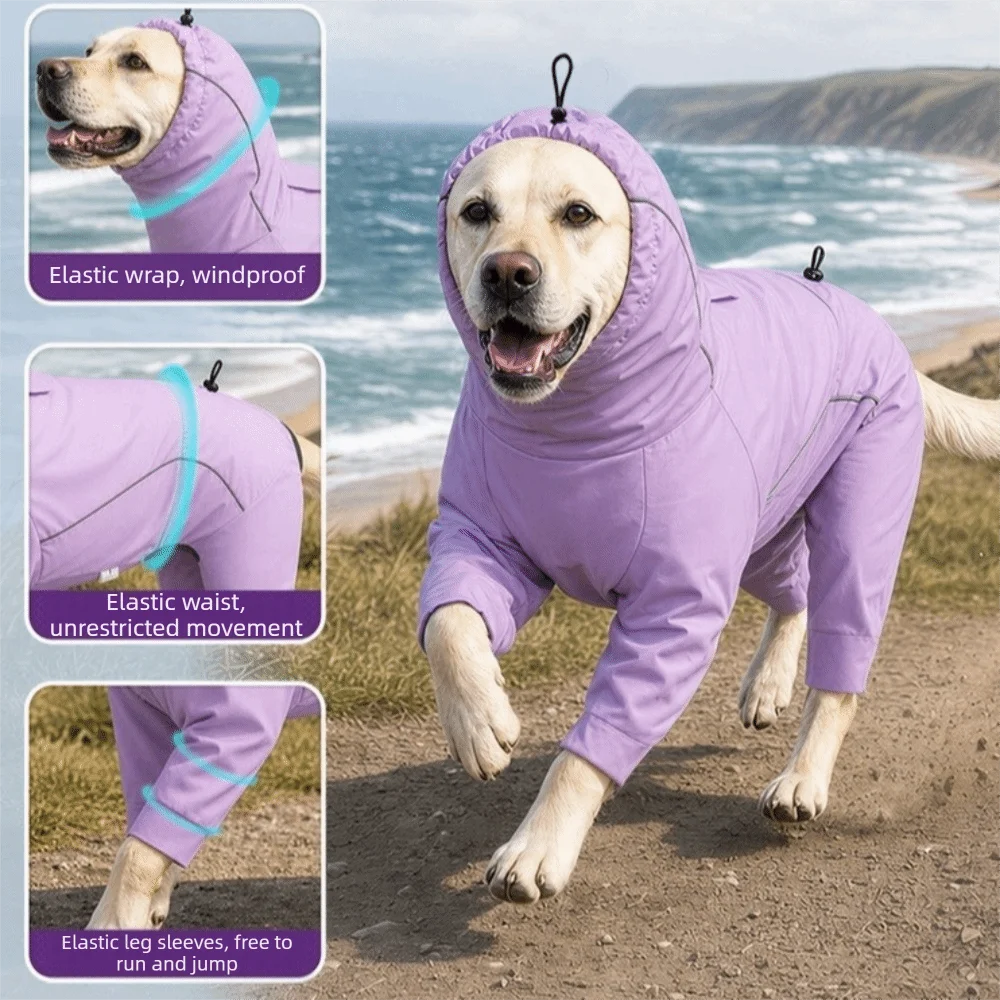 Waterproof Dog Hooded Raincoat Breathable Quick Dry Pet Waterproof Clothes Adjustable Hood Windproof Dog Rain Jacket Outdoor