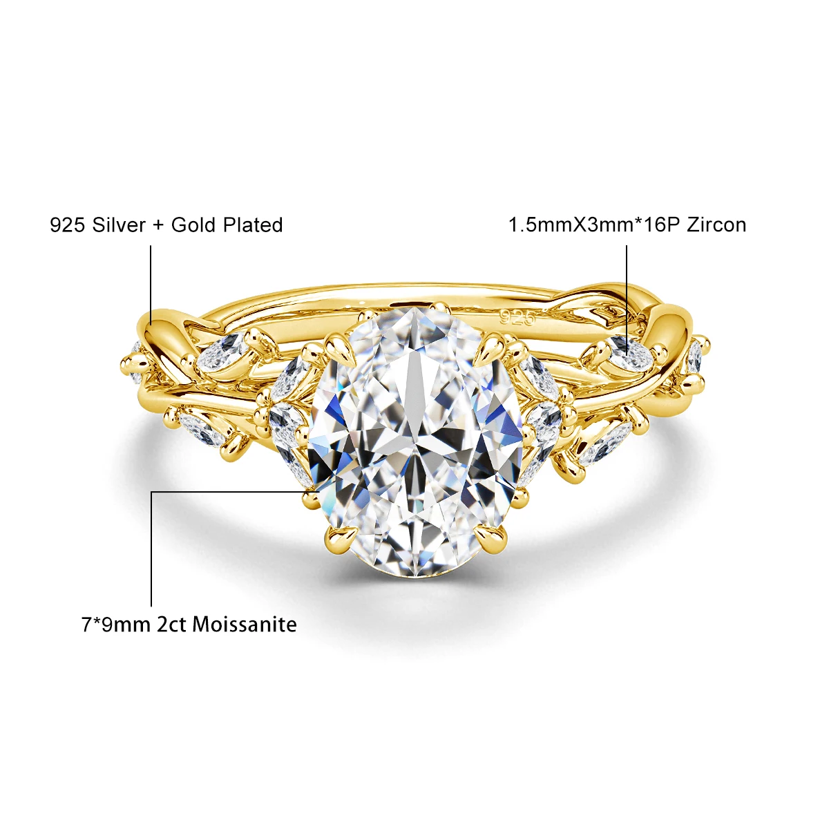 925 Sterling Silber Gedrehter Weinrebenring mit 2 Karat Oval Geschliffenem Moissanit, Brautschmuck, Damen Ehering, Verlobungsgeschenk – Detail 1