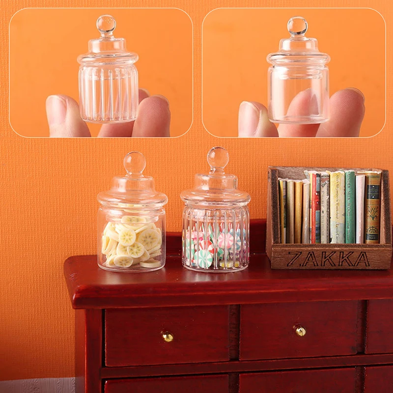 1:12 Dollhouse Miniature Candy Jar Glass Bottle Storage Tank with Lid Tiny Vial Home Decor Toy Doll House Accessories