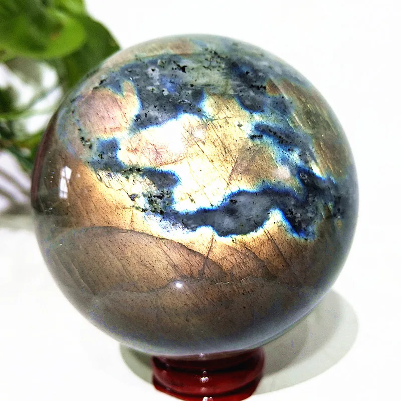 Natural Labradorite Yellow Crystal Ball Biue Stone Sparkling Ornaments Room Decoration Home Witchcraft Spiritual Healing
