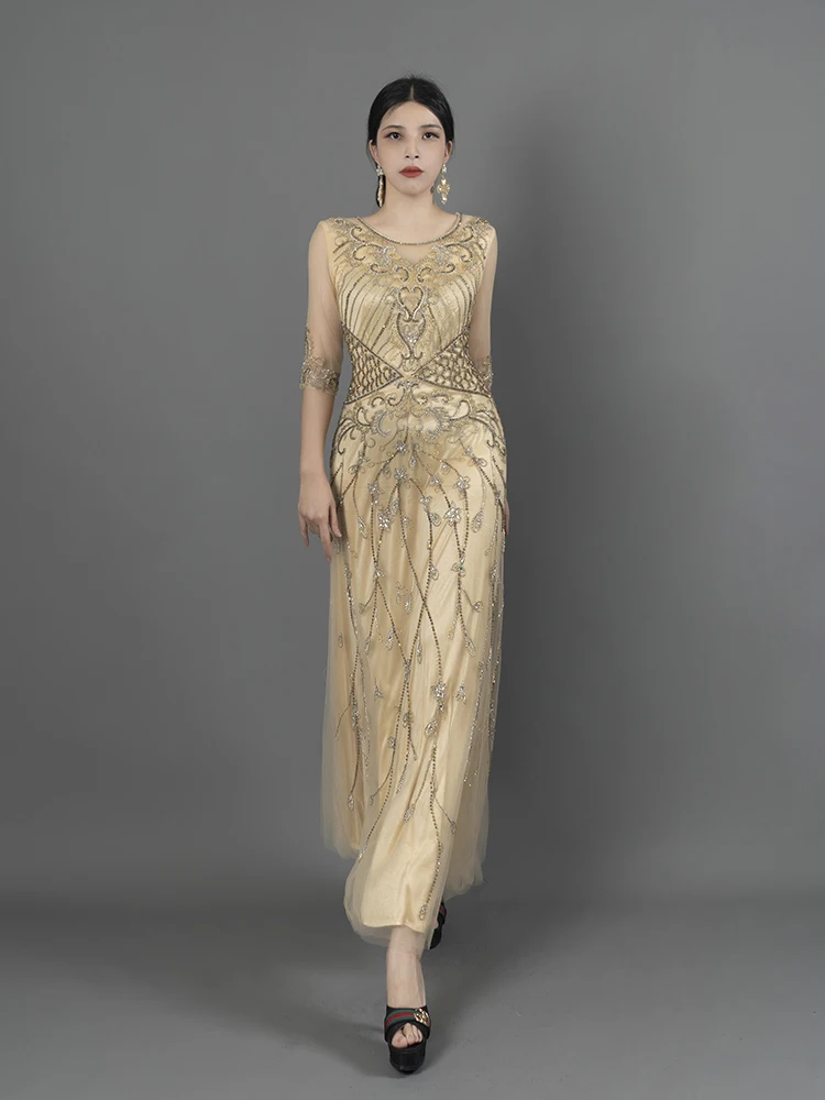 

Elegant Mother of the Bride Dress for Women Custom Handmade Wedding Guest Gown Half Sleeve for Special Occasions R15