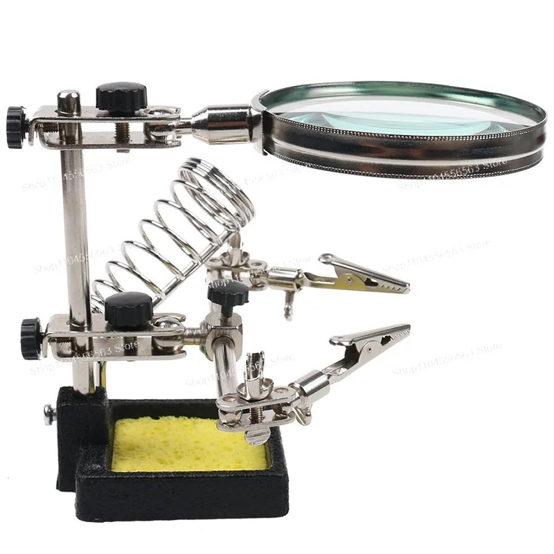 Soldering Iron Stand with Lamp & Magnifying Glass – 360° Universal Clamping Welding Work Rack for Circuit Board