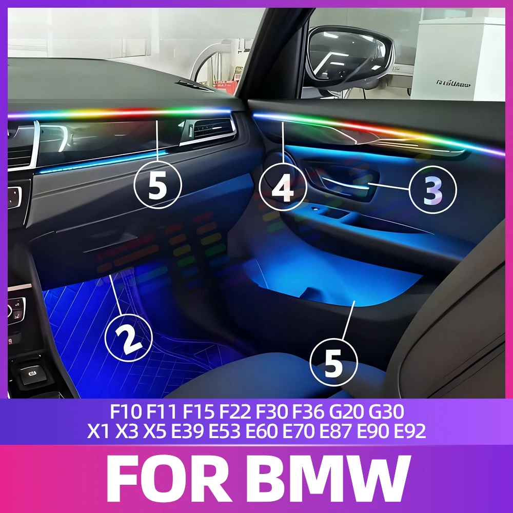 

64-Colors Car Interior LED Atmosphere Light Strip For BMW F10 F11 F15 F22 F30 F36 G20 G30 X1 X3 X5 E39 E53 E60 E70 E90 E92