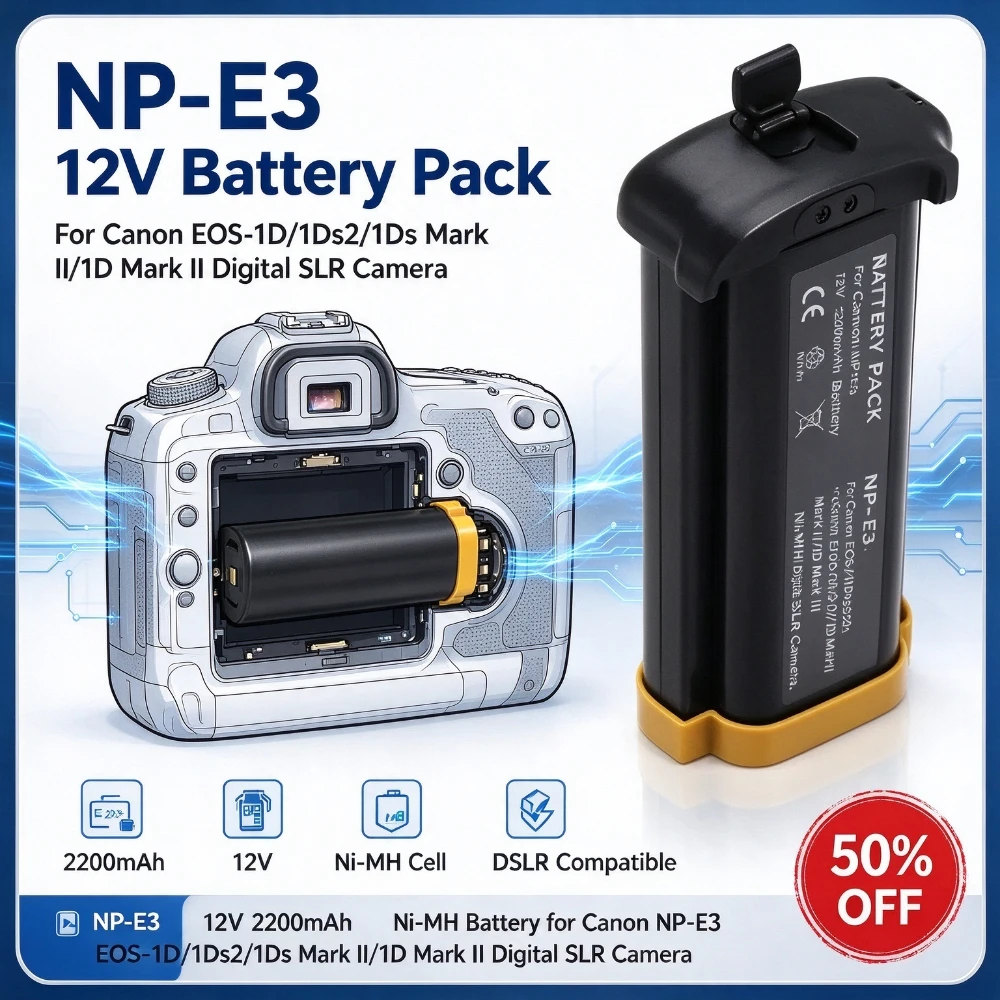 NP-E3 12V 2200mAh Replacement Ni-MH Battery Pack for Canon NP-E3 EOS-1D/1Ds2/1Ds Mark II/1D Mark II Digital SLR Camera Battery