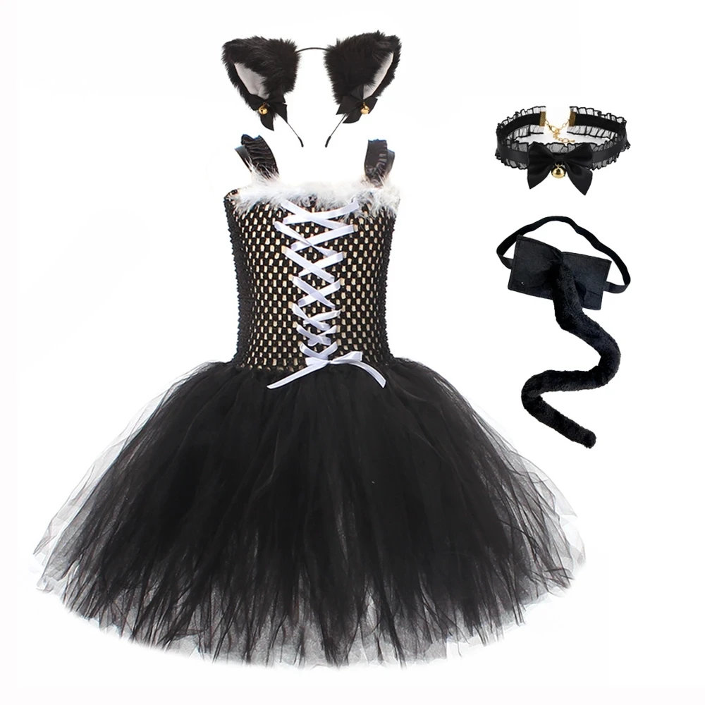 Robe Tutu Chat Noir pour Bébé Fille, Costume de Performance, Animal de Dessin Animé, Halloween Cosplay, Robes de Barrage