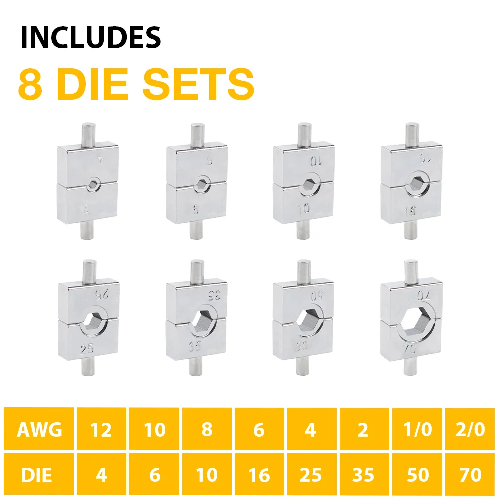 4-70mm² 家庭用油圧ペンチ、圧力10T圧着工具、DIYケーブル端子配線プライヤー、手袋付きコードレス圧着ペンチ