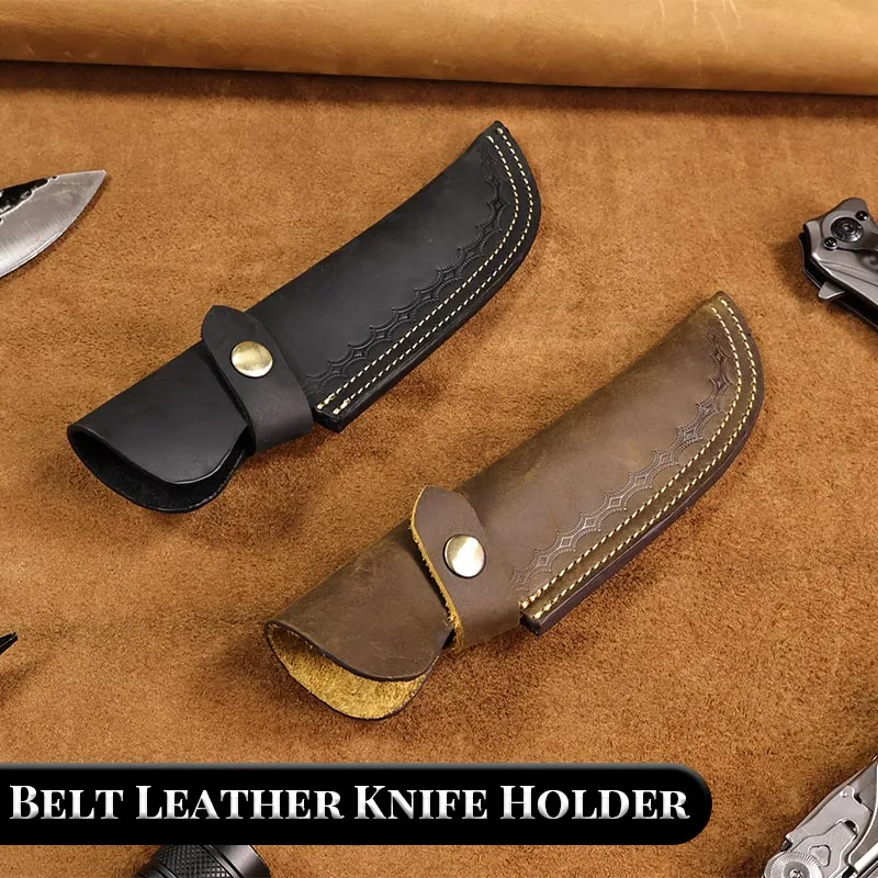 RIYAO Genuine Leather Knife Sheath For Damascus Tactical Knives Vintage Waist Belt Holder Case Fixed Blade Straight Knife Cover