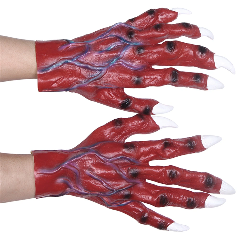 Halloween Demon Witch Gloves Devil Claw Movie Game Cosplay Red Paws Horror Devil Costume Gloves Fancy Dress Party Props