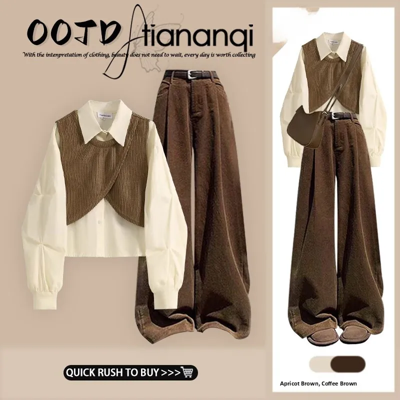 

Весенний женский комплект 2026: мягкий приталенный худи-свитер и брюки с высокой талией, повседневный, удобный, дышащий, с длинным рукавом и V-образным вырезом