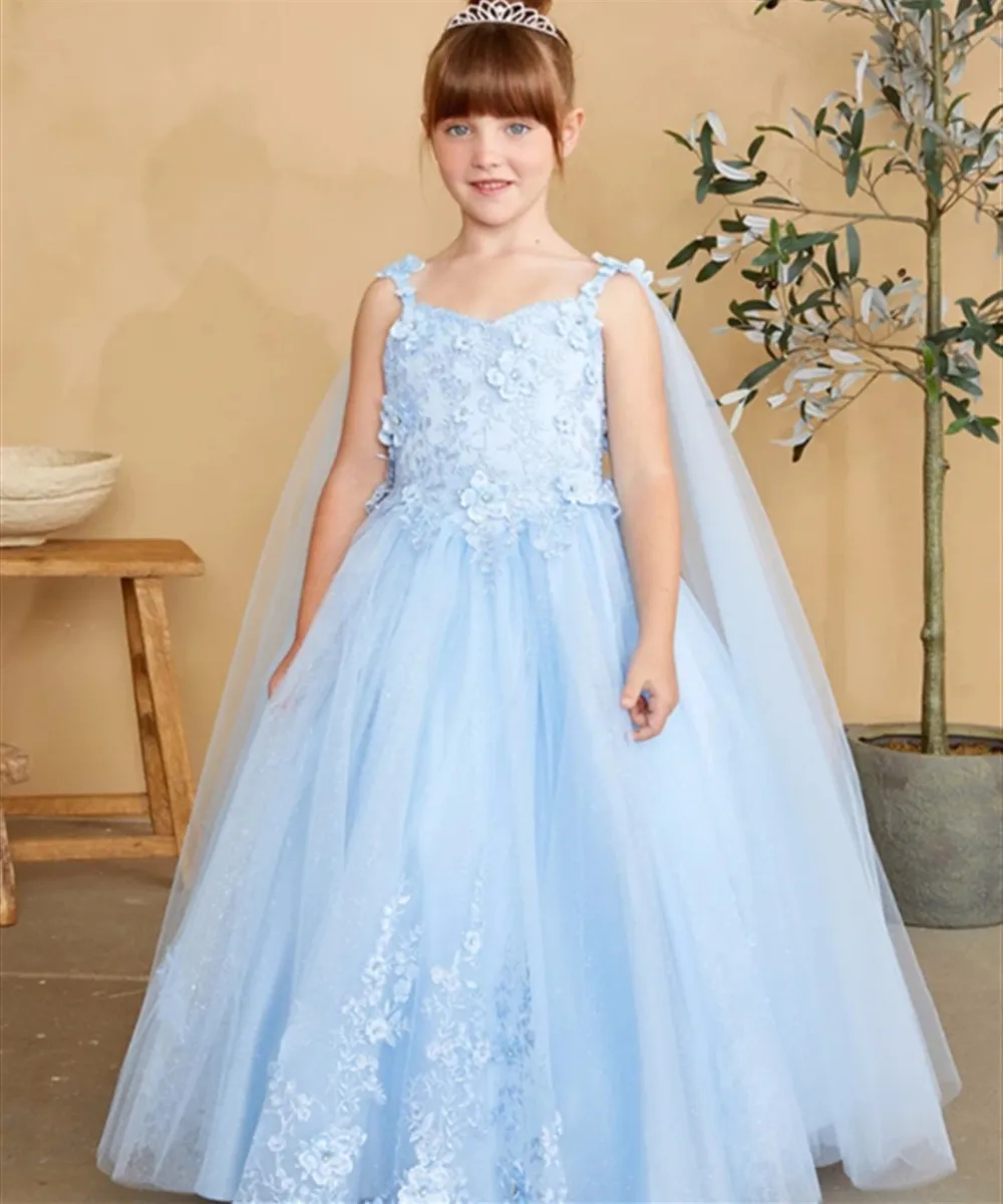 

Customized Flower Girl Wedding Dress Appliques With Shawl Sleeveless Princess Birthday Party Banquet Gown First Communion Gown