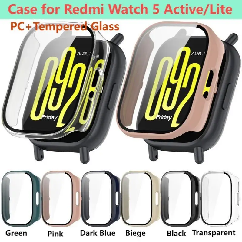 Vidro temperado + capa para pc para redmi watch 5 active/5 lite pulseira de relógio inteligente protetor de tela capa acessórios de filme