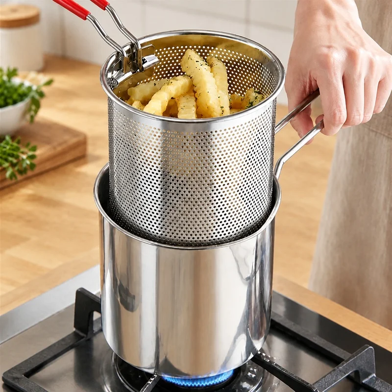 Home Kitchen Deep Fryer Made of Stainless Steel with Basket and Oil Filtration, Perfect for Crispy Fries and Chicken Wings