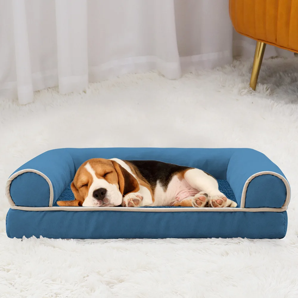 Solid Color Dog Bed Kennel Square Cat Nest Winter Warm Sponge Cushion Sofa Bed Machine Washable Four Seasons Universal Dog Bed