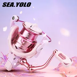 Sea.Yolo Pink Fishing Reel Macaron Metal Spinning Wheel 4.9:1 High Speed Ratio 5.2:1 Distant Sea Rod Wheel