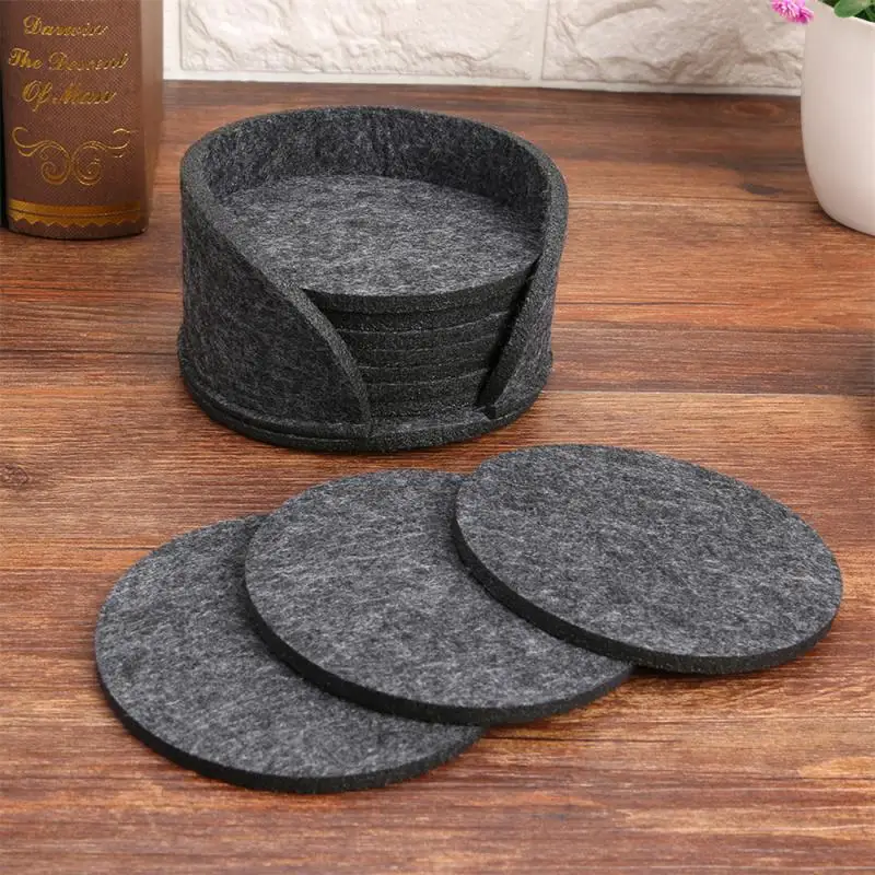 10pcs Round Felt Coaster Dining Table Protector Pad Heat Resistant Cup Mat Coffee Tea Hot Drink Mug Placemat Kitchen Accessories