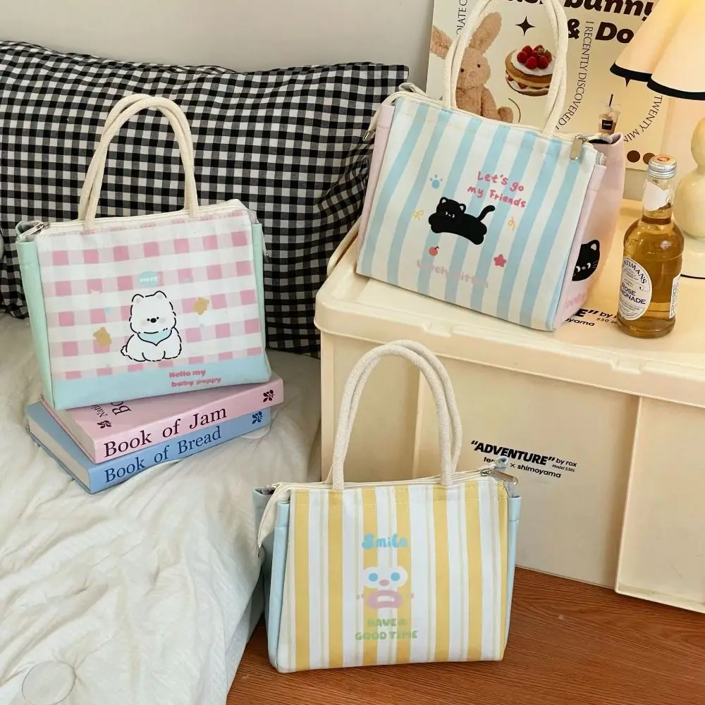 

Printed Cat Thermal Lunch Bag Handheld Large Capacity Canvas Lunch Bag Cartoon Pattern Waterproof Picnic Travel Storage Pouch