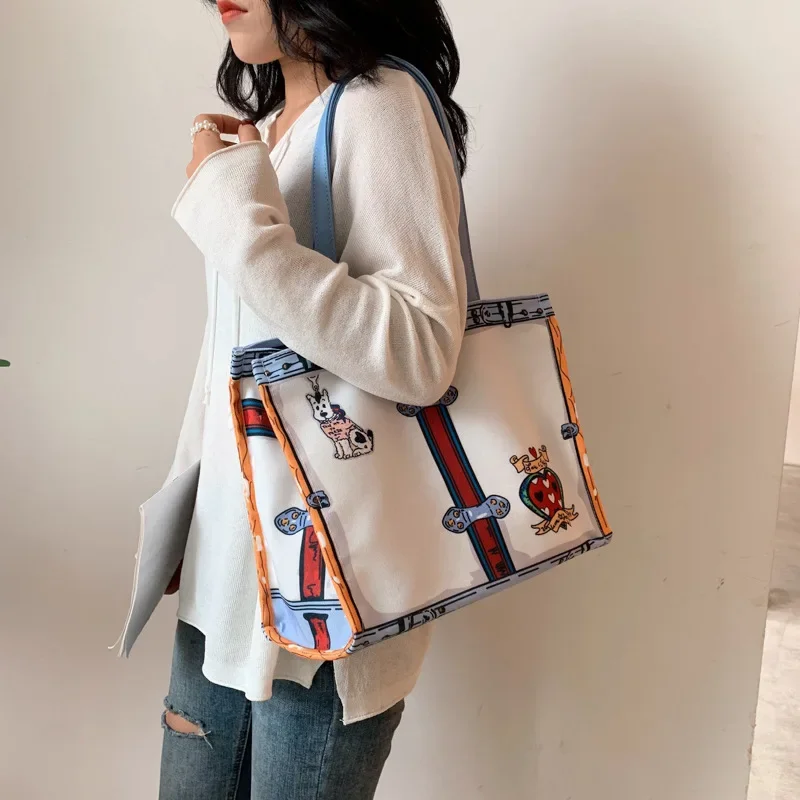 Women Bag 2023 New Canvas Casual Tote Bag Casual Animal Prints Soft Open High-Capacity Shoulder Bag Handbag Girls Bag Student