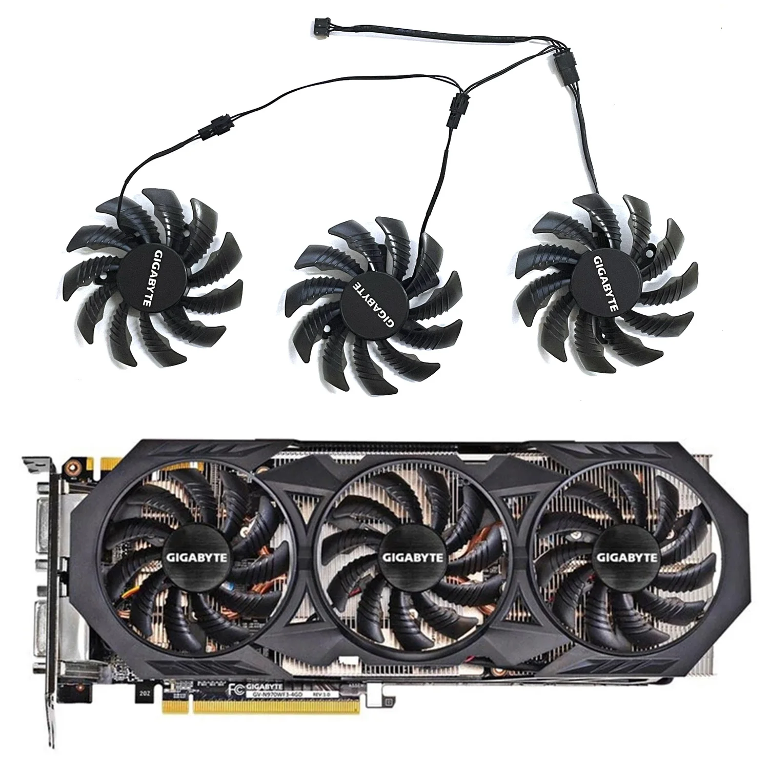 PLD08010S12H 75mm 3pin GTX 970 GPU Fan for Gigabyte GTX 970 Windforce G1 R9-280X GV-R928XWF3-3GD GV-R928XOC Graphics Card