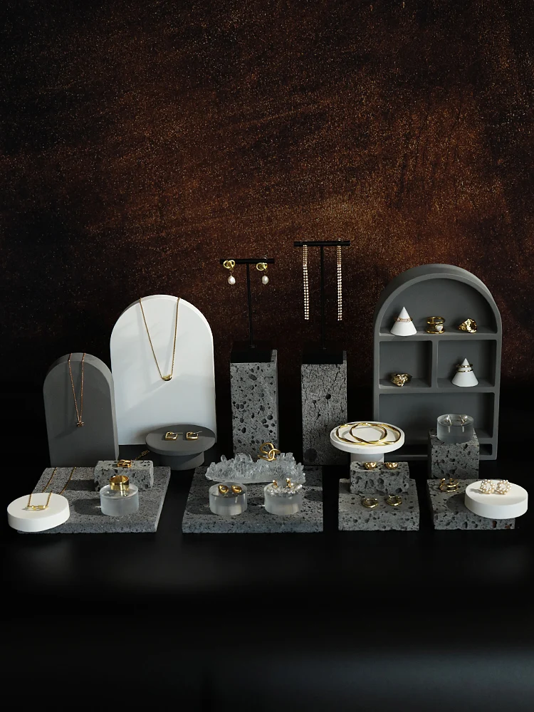 Jewelry display rack Gray gypsum black hole stone jewelry display rack Earring rack Jewelry ring necklace shooting props