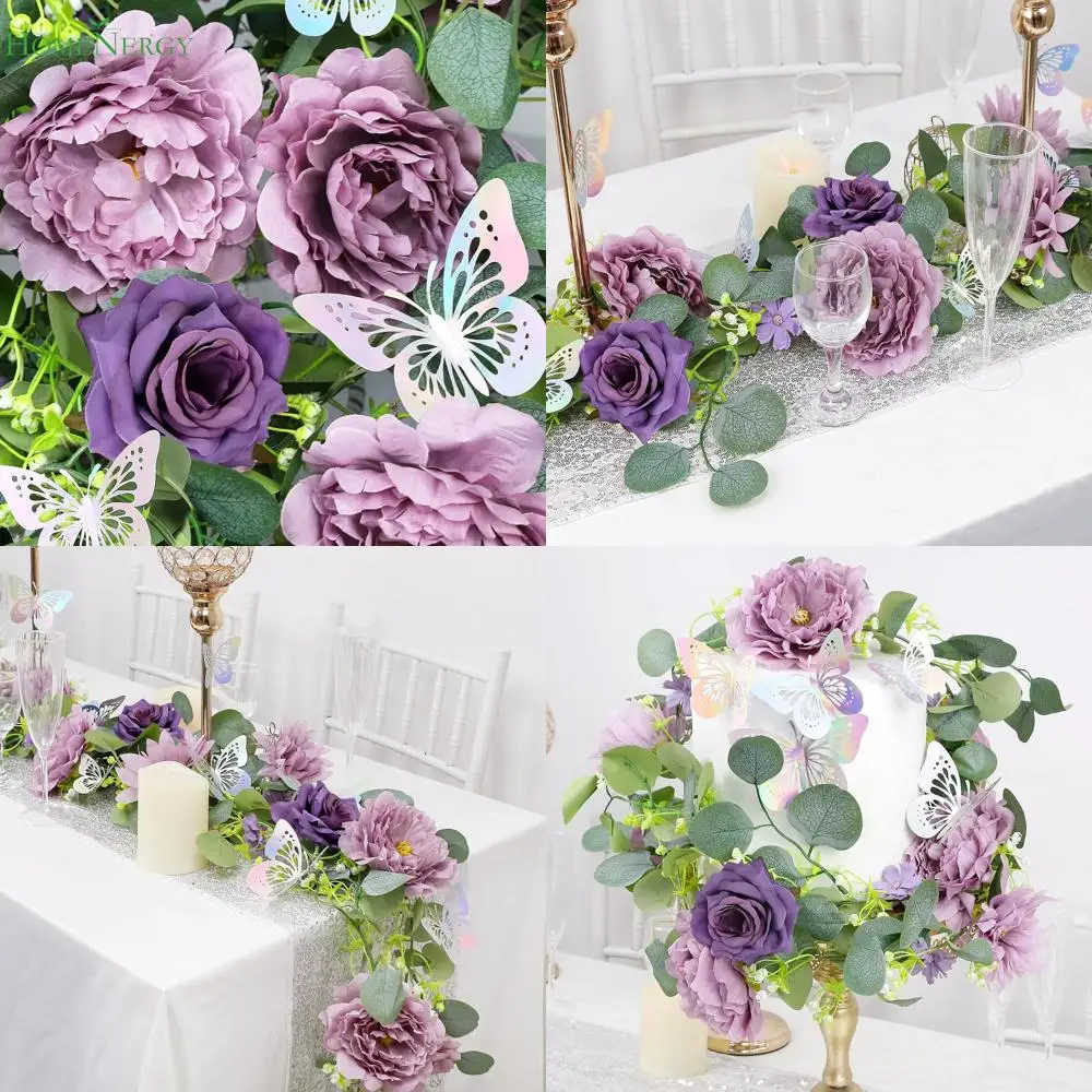 

12FT Artificial Eucalyptus Flower Garland with Butterflies - Pack of 2 Fake Rose Garland Faux Greenery Eucalyptus Garlands for W