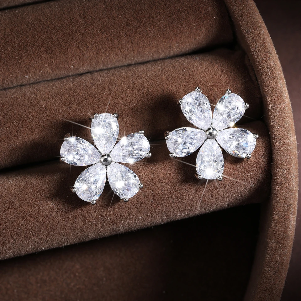 ZAKOL Cute Clear Zircon Flower Stud Earrings For Women Wedding Sparkling Crystal Fashion Bridal Jewelry