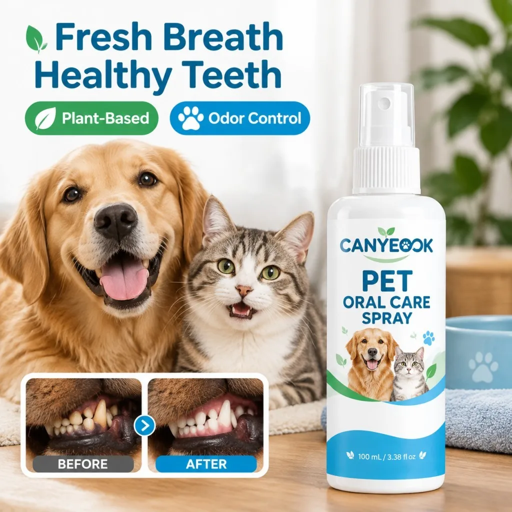 CANYEOOK Pet Oral Dental Spray 100ml Plant Based Fresh Breath Clean Teeth Reduce Bad Breath for Dog Cat Easy Use