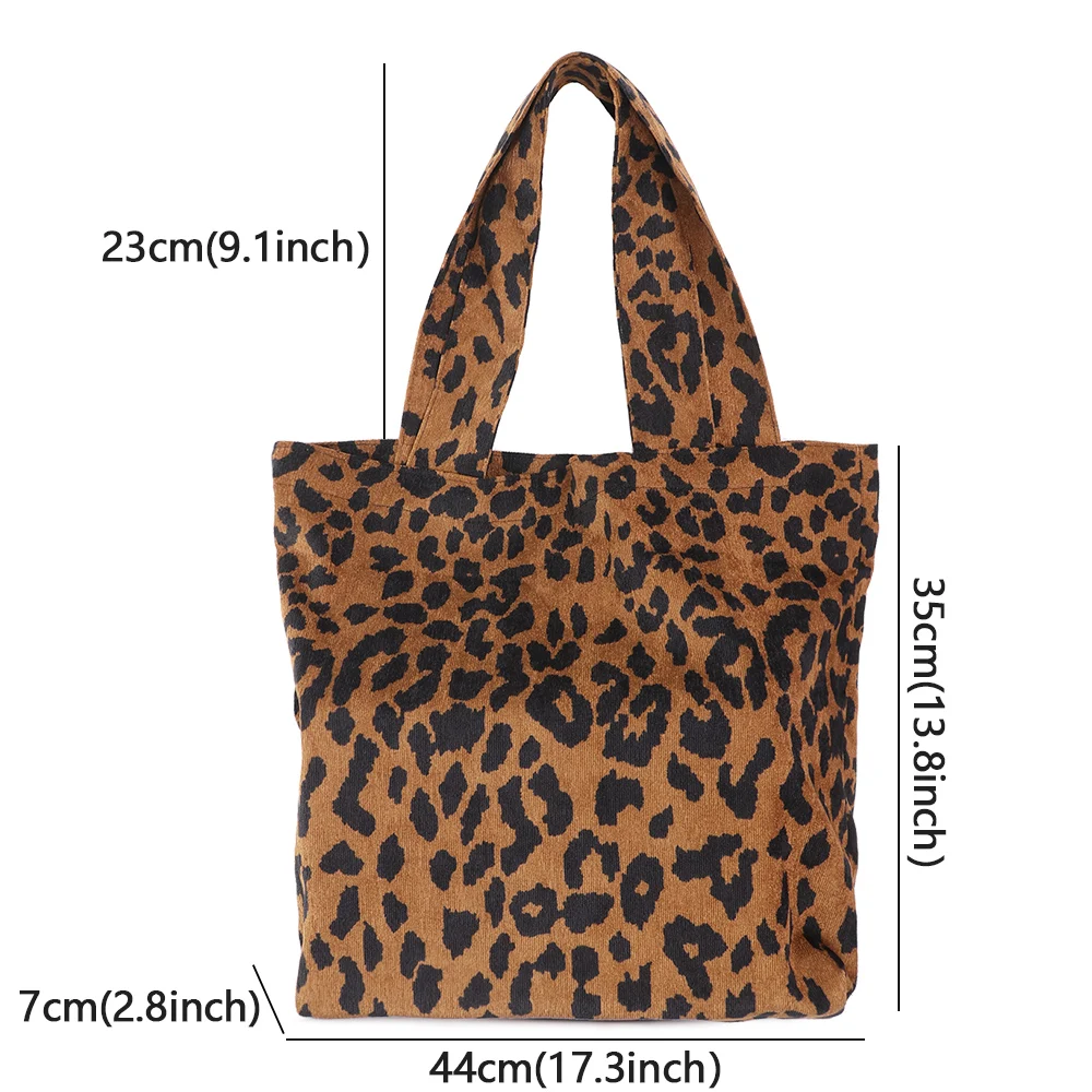 Fashion Women Large Corduroy Shoulder Bag Shopper Handbag Leopard Print Tote Bag