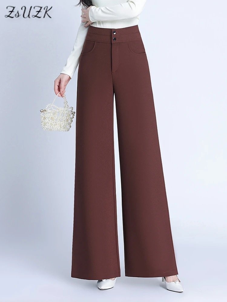 

ZUZK New Droop Wed Leg Pants Spring Summer 2025 High Waist Office Lady Wear Casual Work Wear Straight Pants Black Pants