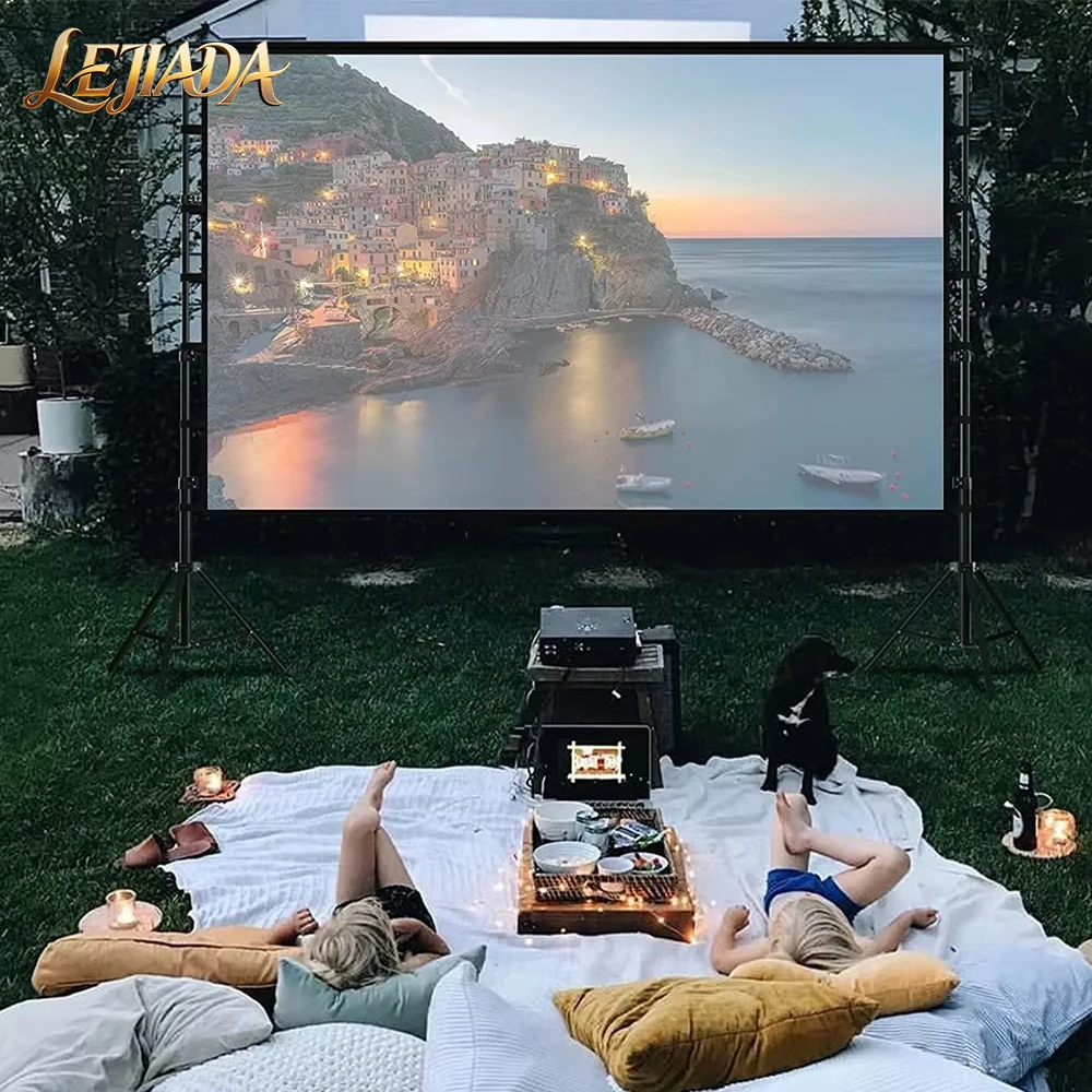 LEJIADA Double Bracket White Wrinkle Free Large Outdoor Projector Screen Home Football Game Projection Screen Cloth 60-150 inch