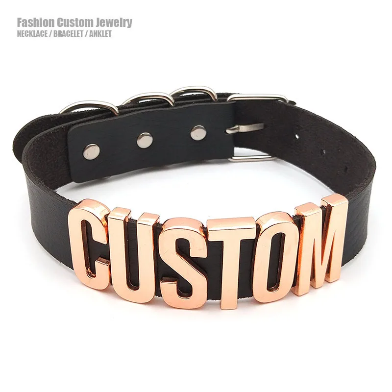 30MM Goth Sexy Rose Gold Letters Custom Collar Choker Necklaces Men Women BDSM Role Age Cosplay Chocker Customized Jewelry