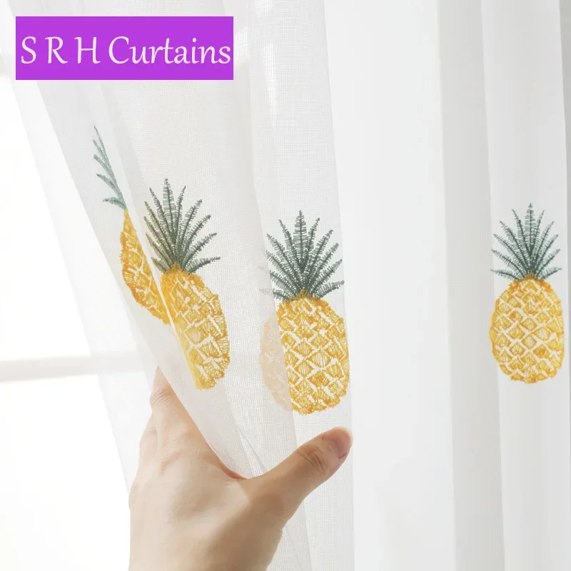 

Modern White Fruit Pineapple Embroidered Sheer Tulle Kids Bedroom Curtains For Living Room Kitchen Voile Tulle Window Drapes