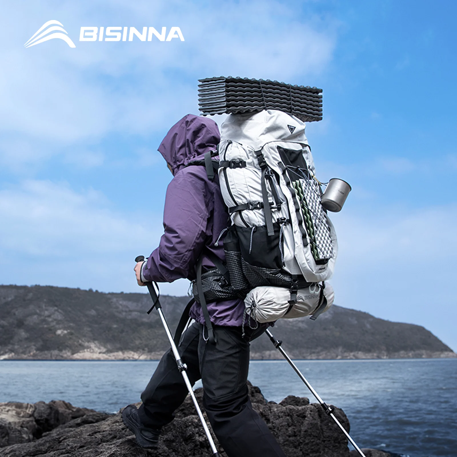 

Рюкзак для походов BISINNA, 65 л, большой вместимости, водонепроницаемый, с дождевиком, для треккинга, кемпинга и путешествий на природе