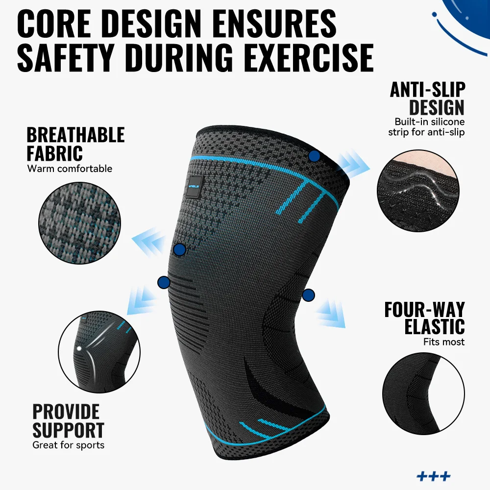 WRELS Compression Knee Sleeve Support Breathable Anti-Slip Sports Knee Brace for Running Fitness Knee Pain Relief