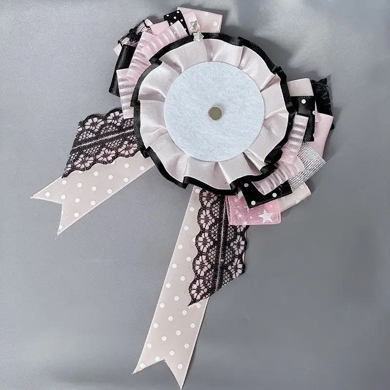 Pink Ribbon Badge Holder. Cute Japanese Style Anime Quadratic Element Accessories. Fill Ita Bag Decoration