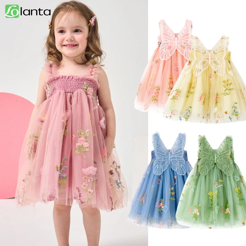 LOlanta Baby Girl Dress Tulle Butterfly Toddler Girls Sleeveless Embroidery Floral Princess Dresses Wedding Party Birthday Dress