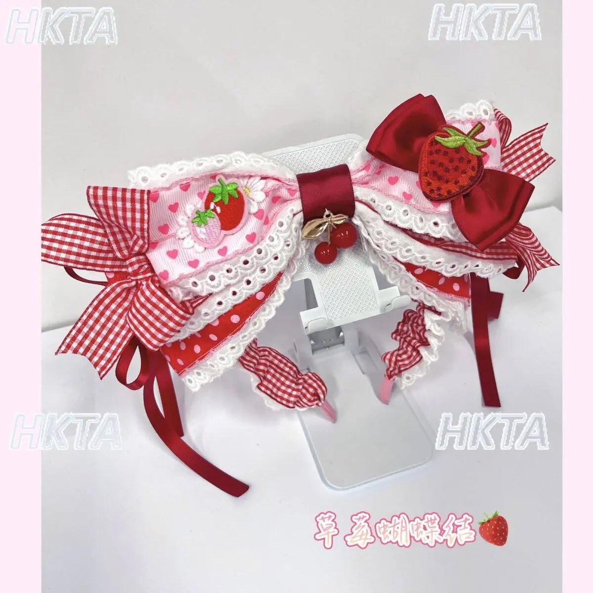 

Оригинальный головной убор в стиле Лолита: милая повязка на голову в вишневую клетку для девочек, кавайный, легко сочетаемый с кукольными прическами, заколка для волос в стиле JK, женская заколка-бантик