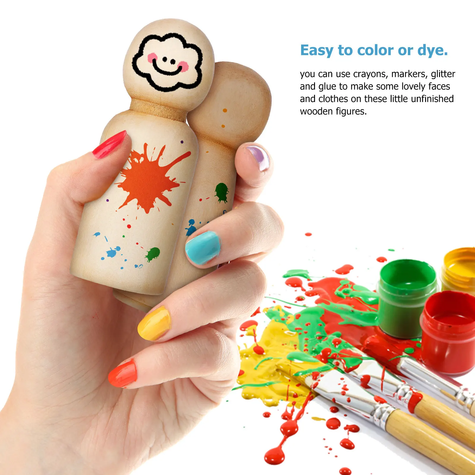 50Pcs Wooden Peg People Natural Smooth Blank Wood Figures for Painting Craft Decoration Wedding Birthday Peg