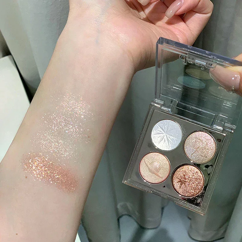 DIKALU Planet Four-color Diamond Glitter Eyeshadow Palette Aurora Purple Metallic Baked Powder Highlighter Eye Shadow Makeup