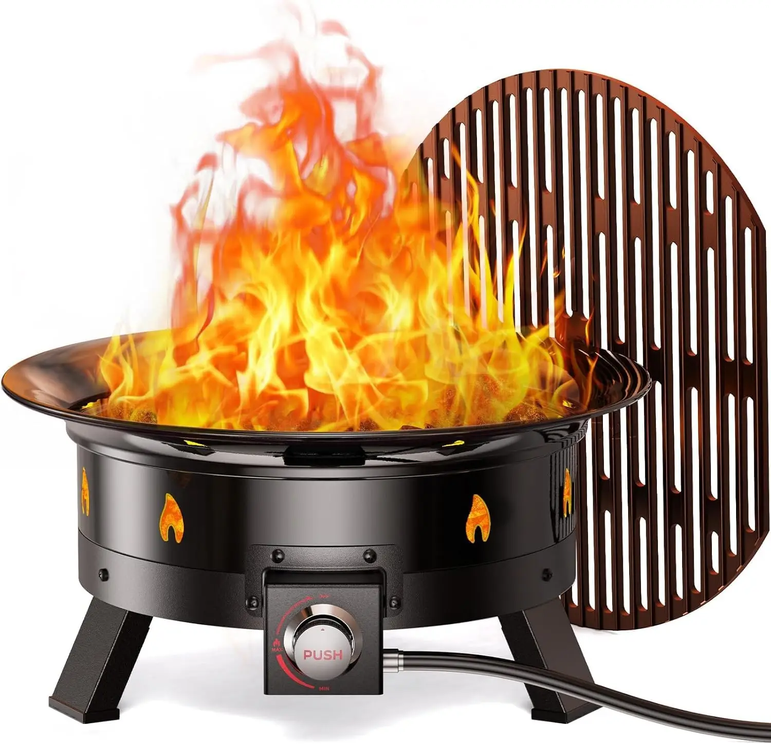 Outdoor Use, Propane Fire Pit Made of Metal, Black, Comes with Grill Grate, Folding Legs and 58,000 BTU