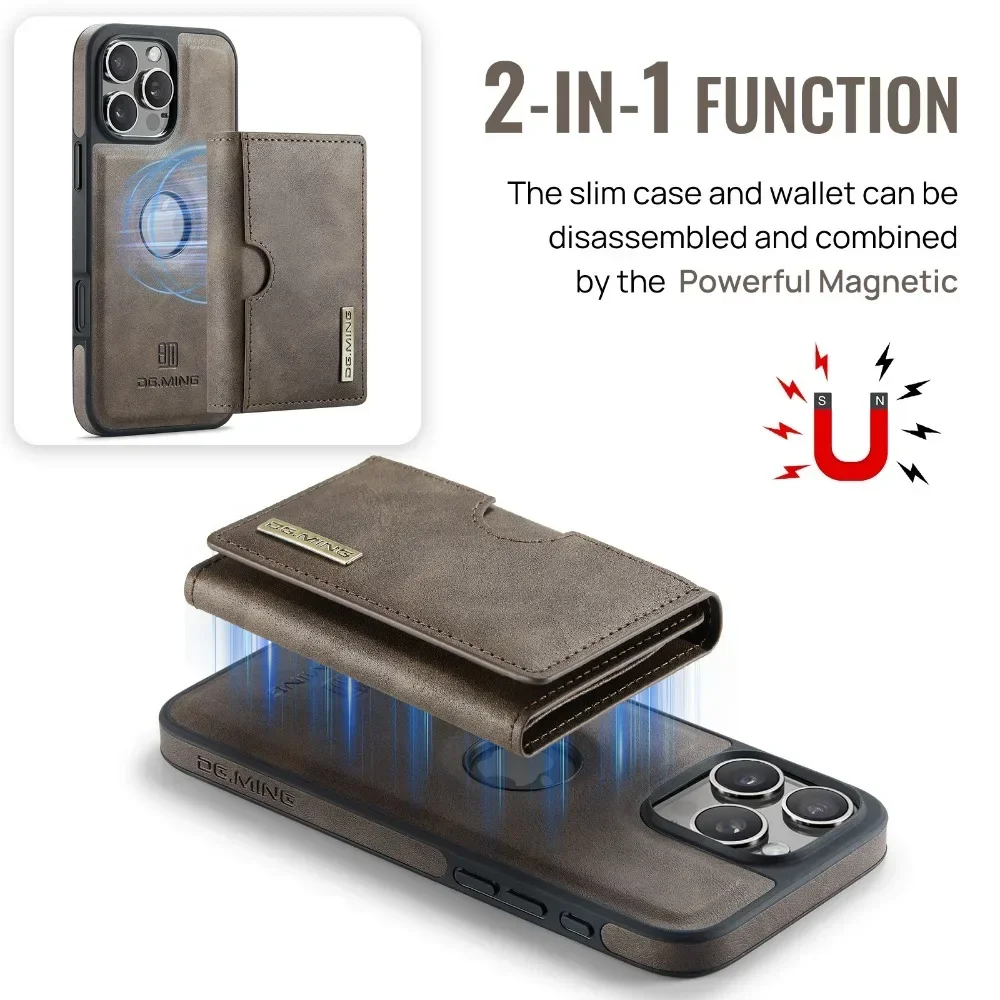 Detachable Magnetic Wallet Phone Case For iPhone 16 Pro Max 15 14 Plus 13 12 11 For Magsafe RFID Blocking Card Holder Back Cover